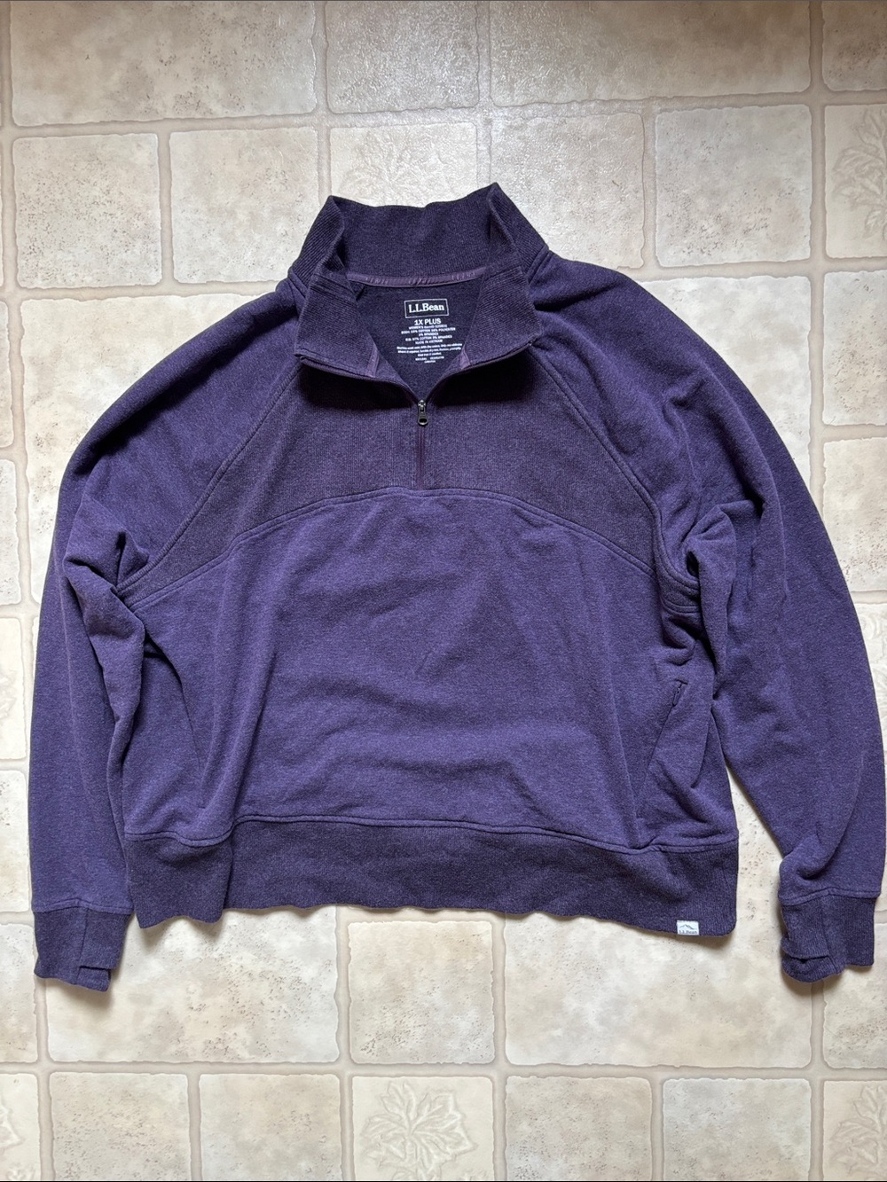 L.L. Bean Women's Cozy Pullover quarter-zip sweatshirt heathered purple 1X Plus